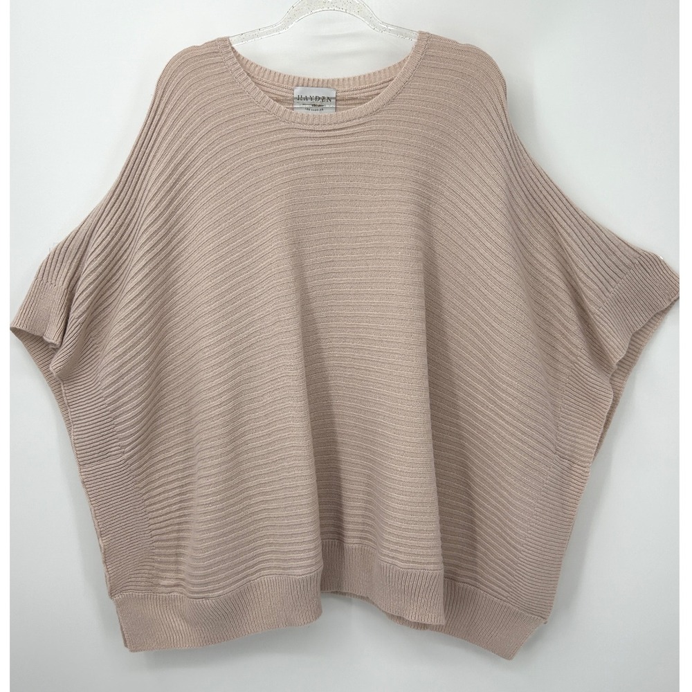 Hayden Los Angeles Women Blush Pink Ribbed Knit Poncho Sweater Oversized M/L - Picture 2 of 6